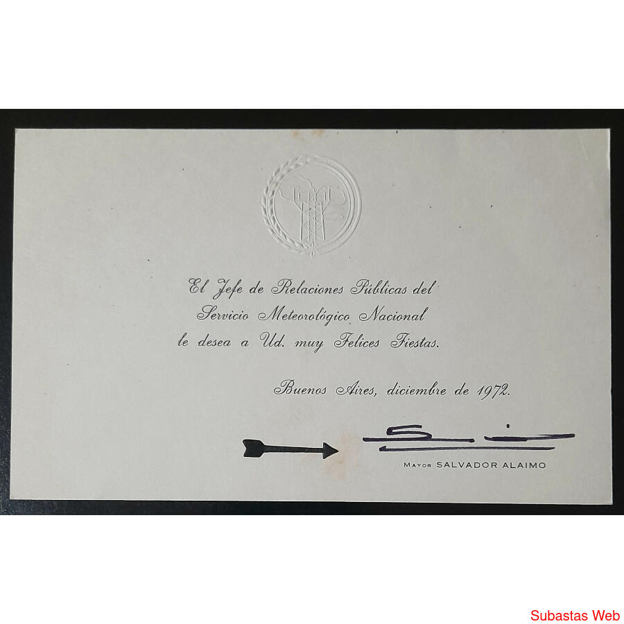 ARGENTINA 1972 TARJETA PERSONAL DEL MAYOR SALVADOR ALAIMO